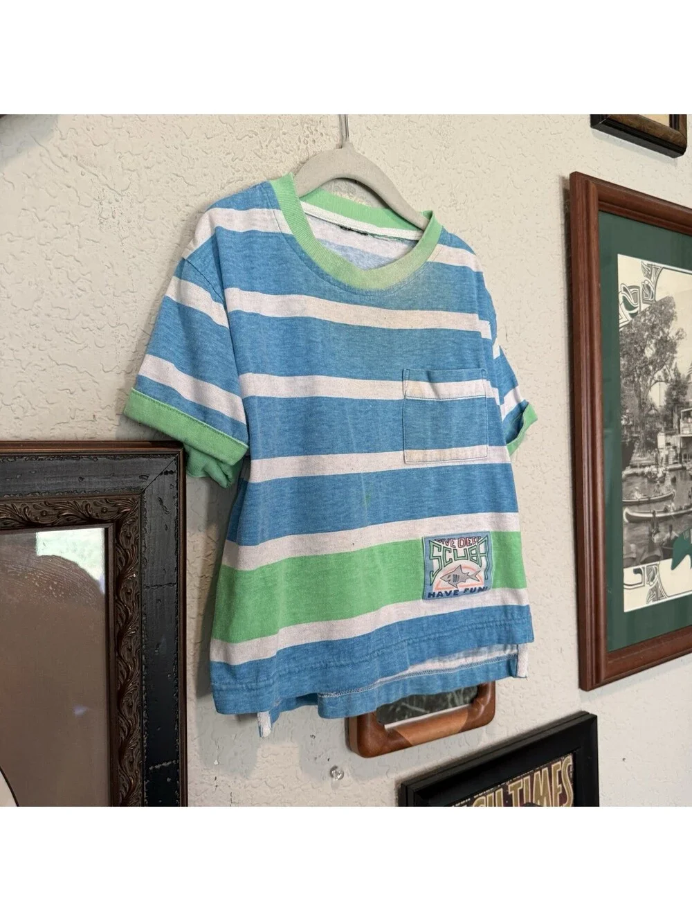 Vintage 80s/90s RARE Kids Colorful Striped Scuba Dive Deep Surf Shirt Size 7